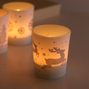 Photophore Blanc Noel Motif Cerf