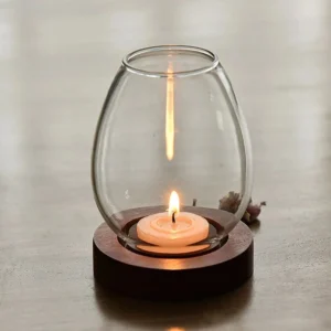 Photophore Bois et Verre Transparent Lucerna