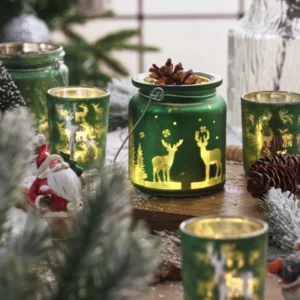 Photophore Noël Chaudron Vert Zoomé