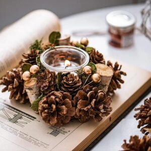 Photophore Noel Couronne pomme de pin