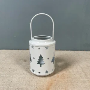 Photophore Blanc Noel Lanterne Métal Motif Sapin