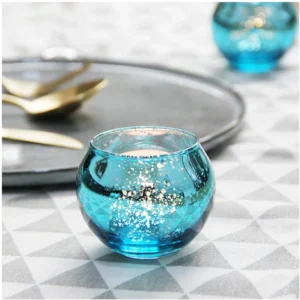 Photophore Bleu Mariage Verre Mercure