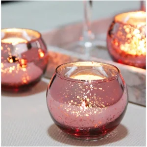 Photophore Mariage Rose Verre Mercure