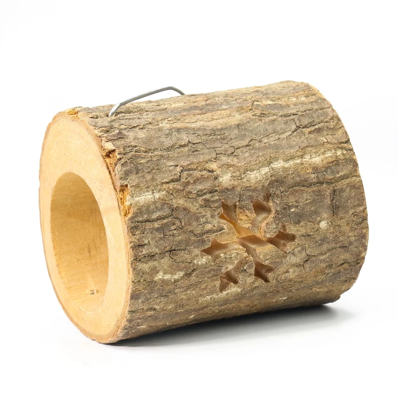 Photophore Noël Bois Motif Flocon de côté allongé