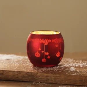 Photophore Noel Chaudron Rouge Boules de Noel
