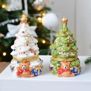 Photophore Noel Cramique Sapin de Noel Blanc Vert