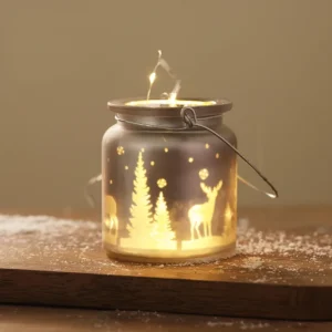 Photophore Noel Lanterne Grise Motif Elan Arbre de Noel