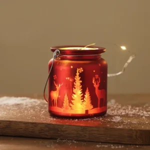 Photophore Noel Lanterne Rouge Motif Elan Arbre de Noel
