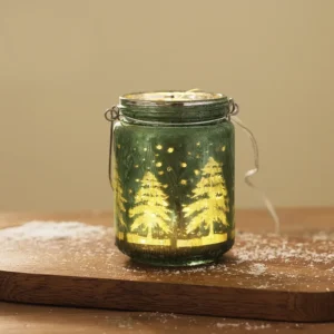 Photophore Noel Lanterne Vert Effet Papier Maché Vert