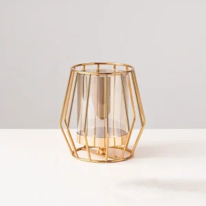 Photophore Rose Gold Verre Transparent Design Géométrique de face