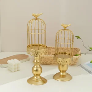 Photophore Sur Pied Doré Cage à oiseaux de face