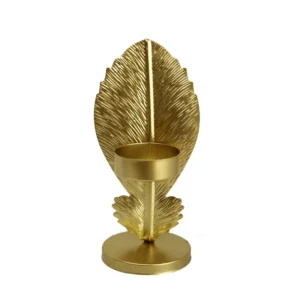Porte Bougie Feuille de Bananier Doré fond blanc