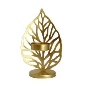 Porte Pot à Bougie Feuille Dorée