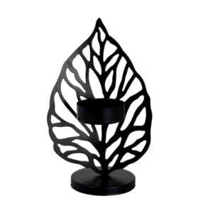 Porte Pot à Bougie Feuille Noir