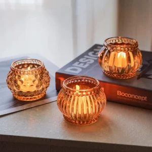 photophore rosé en verre transparent
